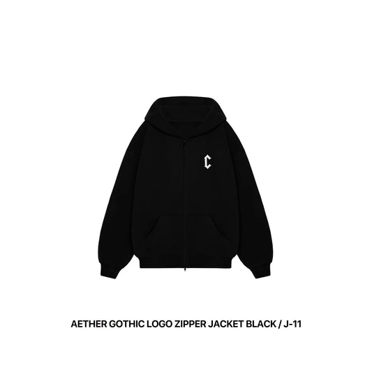 AETHER GOTHIC LOGO ZIPPER JACKET BLACK / J-11