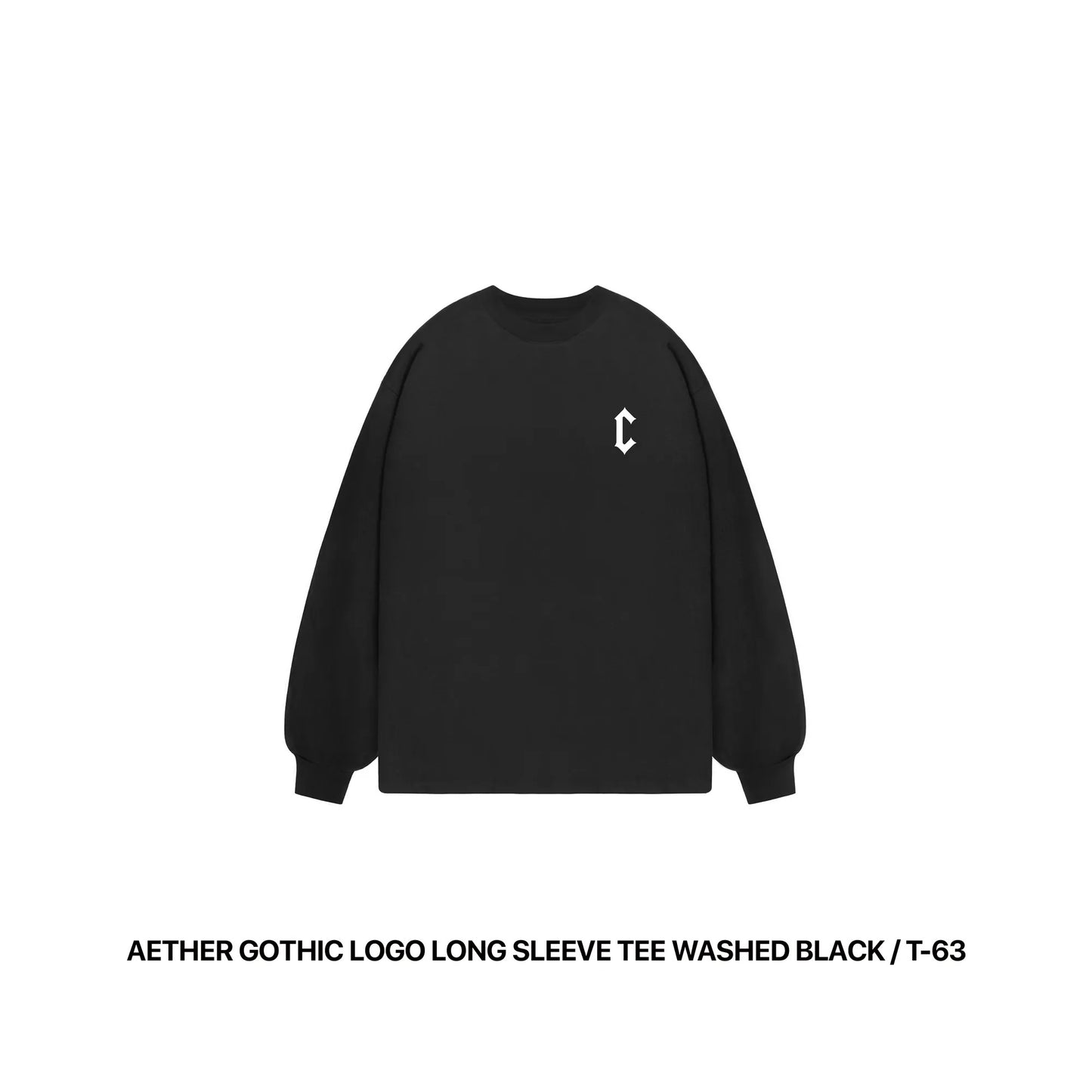 AETHER GOTHIC LOGO LONG SLEEVE TEE WASHED BLACK / T-63