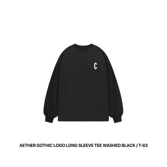AETHER GOTHIC LOGO LONG SLEEVE TEE WASHED BLACK / T-63