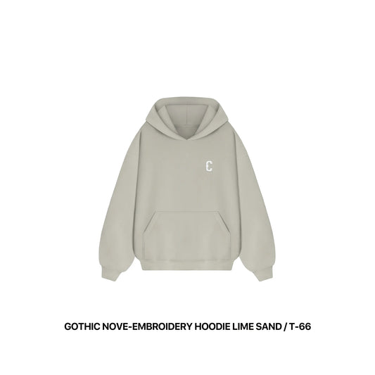 GOTHIC NOVE-EMBROIDERY HOODIE LIME SAND / T-66
