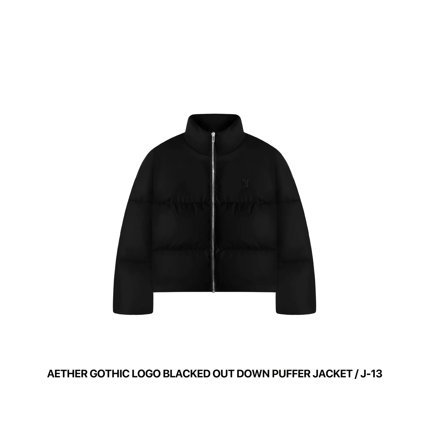 AETHER GOTHIC LOGO BLACKED OUT DOWN PUFFER JACKET / J-13