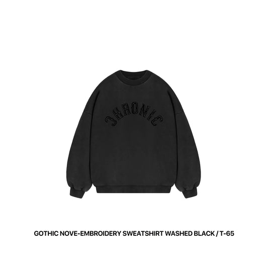 GOTHIC NOVE-EMBROIDERY SWEATSHIRT WASHED BLACK / T-65