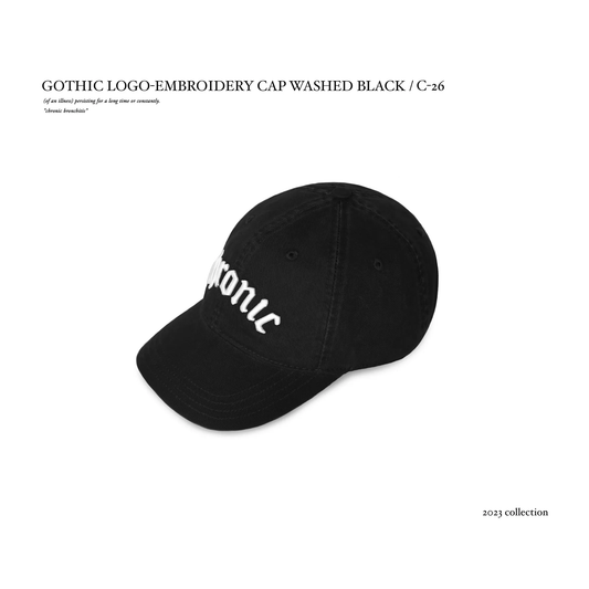 GOTHIC LOGO-EMBROIDERY CAP WASHED BLACK/ C-26